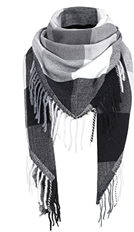 Durio Schal Damen Winter Dreieckstuch Herbstschal Schal Weich Deckenschal Kaschmir Tuch Elegant Mit Fransen Schwarz Weiß Kariert Einheitsgröße