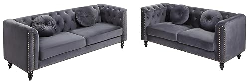 Vente-unique Couchgarnitur 3+2 - Samt - Anthrazit - Turner