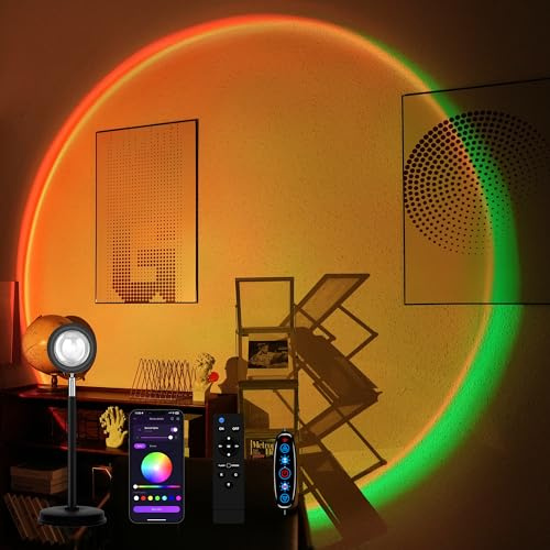 Tsrarey Sunset Lamp Projector with Remote Control, Multiple Colors LED APP Control Sunset Light Three Control Methods Night Light for Room Decor/Christmas Gifts/Photography/Party/Bedroom Decor
