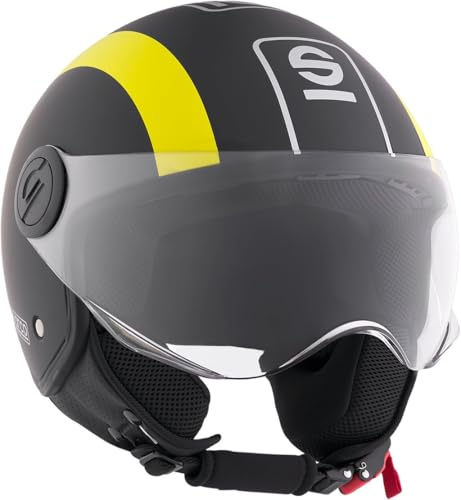 Sparco svart och gul Demi-Jet motorcykelhjälm med ABS-skal Storlek M