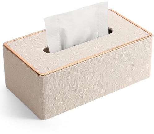 LADSTAG Taschentuchbox Taschentuchspender aus PU Leder, Kosmetiktücher Box mit 4 Untersetzern,Tücherbox Taschentücher Box Tissue Cover Rechteckige, B×T×H: 25 × 13,5 × 9,5 cm(Beige)