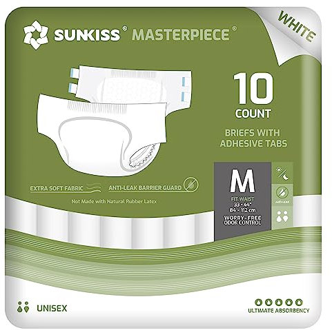 SUNKISS Masterpiece Pañales para Adultos con Máxima Absorción, Bragas Absorbentes Unisex para Incontinencia, Mujeres y Hombres, Protección Durante la Noche, Blanco, Talla S/M, 10 Unidades