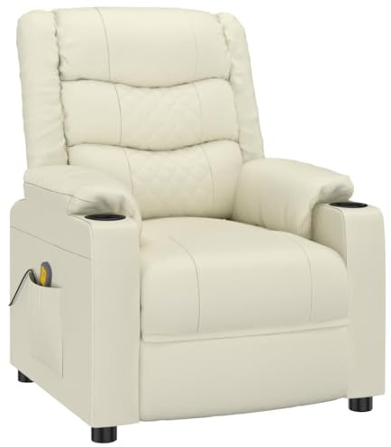 vidaXL Massagesessel, Relaxsessel mit Liegefunktion Vibrationsfunktion, Verstellbarer Sessel Fernsehsessel, Liegesessel Polstersessel, Creme Kunstleder