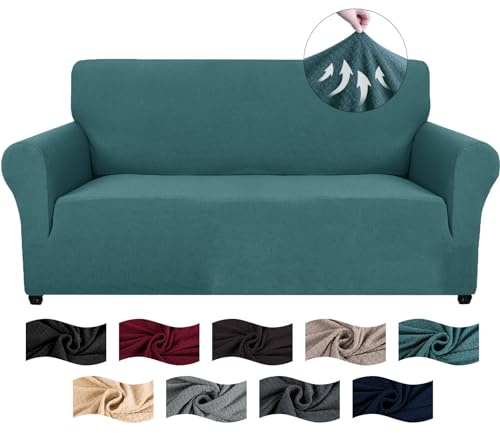 CYCMACO High Stretch Sofa Überzug 2 Sitzer, Sofabezug Rutschfest, Couch Bezug Elastischer, Jacquard Sofahusse Mit Armlehnen, Universal Sofa Covers, Couchüberzug Waschbare, Türkis