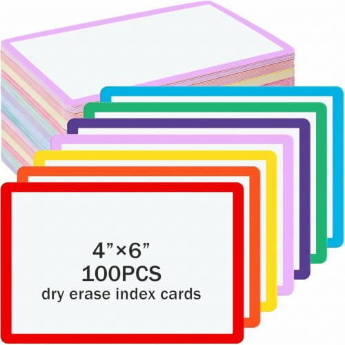 Harloon 100 Stück trocken abwischbare Karteikarten, laminierte Karten, wiederverwendbar, trocken abwischbar, Notizkarten, Blätter, Spielkarten für Büro, To-Do-Liste (10,2 x 15,2 cm, mehrfarbig)