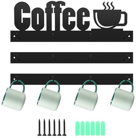 NIZEAMI Wall Mounted Cup Holder Coffee Cup Mugs Wall Rack with 12 Hooks Mug Drying Holder Rack for Coffee Bar, Kitchen,