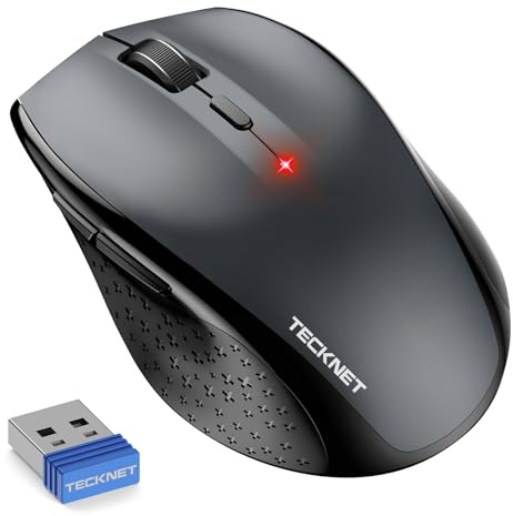 TECKNET Silent Maus Kabellose, 4800DPI 2.4GHz Leise Funkmaus mit USB-Dongle, 15 m Reichweite, Plug & Play, Side Control, 6 Verstellbare DPI Level, Sechs Knöpfe Wireless Maus für Büro Zuhause, Gray