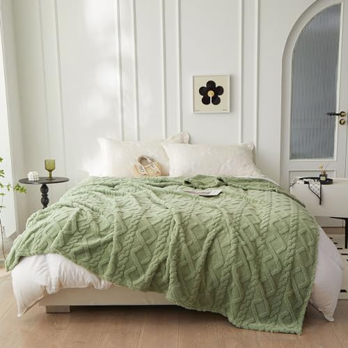 QOFLY Manta de Forro Polar, 200 x 230 cm, cálida para Invierno, Suave, Verde, XXL, Manta para sofá, Manta Grande, Manta para el salón y el sofá