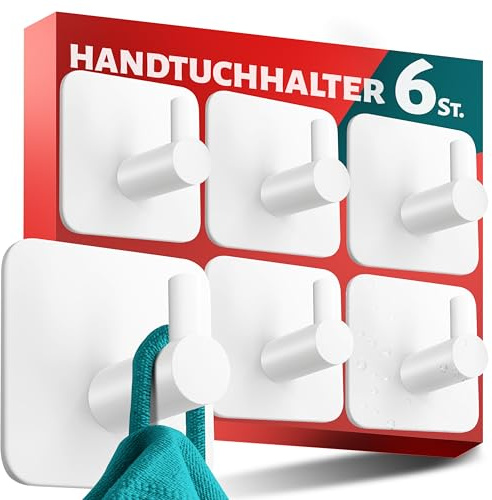 Menz 6 Pièces Crochet Adhesif Mural, Porte Serviette Salle de Bain, Etanche Autocollan Accroche Pour Torchon de Cuisine, Blanc