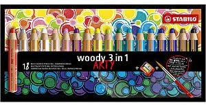 Farbige Stifte Stabilo Woody 880/18-1-20 Made in 18 Farben mit einem Bleistiftschild und Pinsel | 2 Stücke