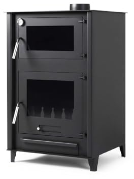 Estufa leña grande con horno modelo D 13 Kw | Chimenea rustica de leña | Estufa de leña clásica para salón salida humos vertical
