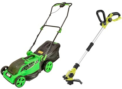 Green Tools Gartenset - Akku Rasenmäher 36V - 38cm Schnittbreite & Rasentrimmer 18V mit schwenkbarem Kopf und automatischer Fadenverlängerung (Inklusive Doppelladegerät & 2X 4Ah Akku)