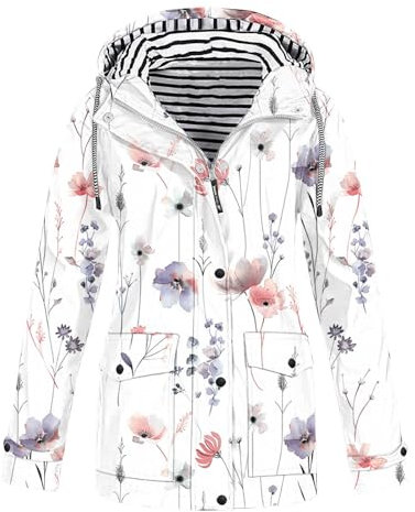Mrat Women's Waterproof Jackets Lightweight Windproof Coat with Hooded Ladies Outdoors Packable Functional Raincoat Active Sportswear Jackets Floral Print Sun Protection Hiking Climbing