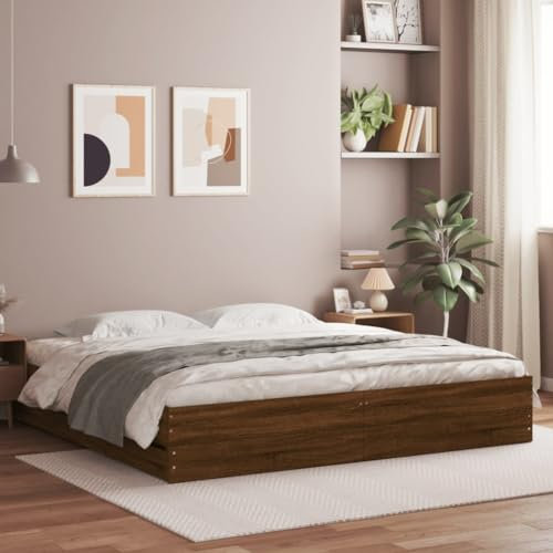OHOOWOO Bettgestell mit Schubladen Braun Eichen-Optik 200x200 cm,Verbessere Dein Schlafzimmer mit unserem modernen Bettgestell mit Stauraum