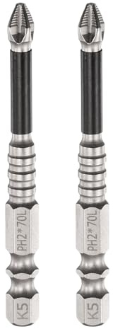 HARFINGTON 2pcs Phillips Screwdriver Bit PH2 Serrated Tip 1/4 Hex Shank 2.8 (70mm) Long Impact Magnetic Anti Slip Cross Screw Driver Industrial Power Drill Bits for Remove Fastening Screws