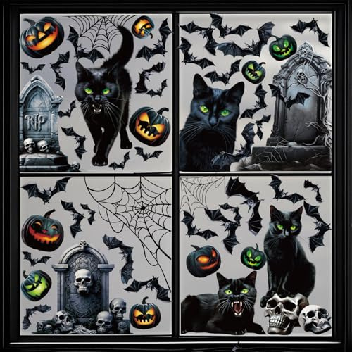 JOFONY Pegatinas reutilizables para ventanas de Halloween, 8 hojas, para fiestas, puertas de cristal, decoración de ventanas