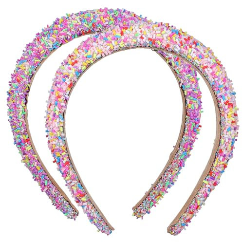 Healvian Lot De 2 Bandeaux D'Anniversaire Pour Filles Larges Bandeaux Rembourrés Bandeau À Saupoudrer De Bonbons Accessoires Pour Cheveux Spa Lavage Du Visage