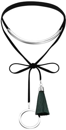 Daesar Tattoo Choker Kette Damen, Kropfband Tracht Schwarz Grün Knoten mit Anhänger Kreis und Quasten Verstellbare Halskette Choker Mädchen