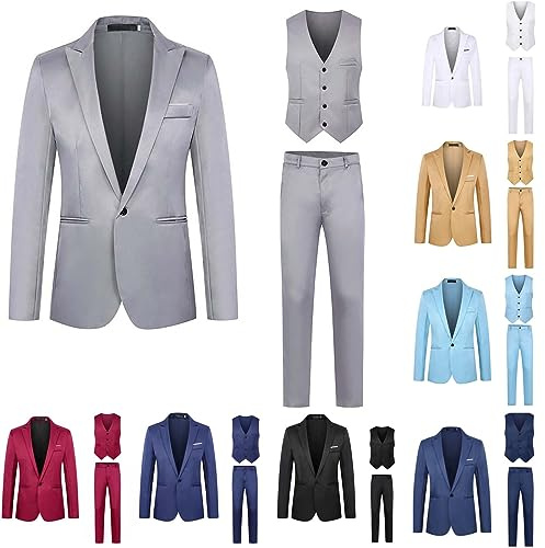 Anzug Herren 3 Teilig Einfarbig Bequeme Herrenanzug 3Pc Anzughose,Weste Anzug und Anzugjacke Atmungsaktiv Businessweste Schmale Fit Anzugweste Multi Taschen Freizeitanzug Button Down Hochzeitsanzug