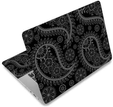 PLIGREAT Abstrakte Laptop Aufkleber Aufkleber Haut Abdeckung Laptop Aufkleber Mit Paisley Motiv Schwarz Passend Für 15 Laptops Universeller Abnehmbarer Vinyl Kunstschutz PC Abdeckung