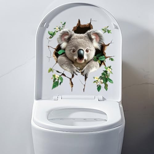 Autocollant de toilette fissuré motif chat et chien mignon, animaux de dessin animé, décalcomanies imperméables pour abattant de toilettes, décalcomanie murale et porte de salle de bain (koala)