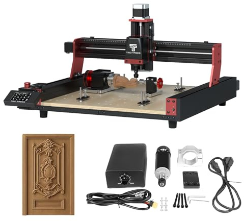 Twotrees TTC450 Pro CNC Fräsmaschine, mit CNC Vierte Achse, mit 500W CNC Spindelmotor, Metallfräsmaschine, Umschaltbare Lasergravur maschine, Graviermaschine zum Gravieren von Holz, Acryl, MDF, PCB