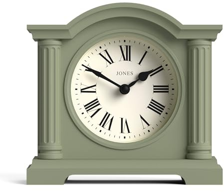 Jones Clocks® Kensington orologio da mensola | Orologio classico con parte superiore ad arco | Nero | Elegante e contemporaneo | Ideale per scrivania, mensola del camino, libreria o comodino
