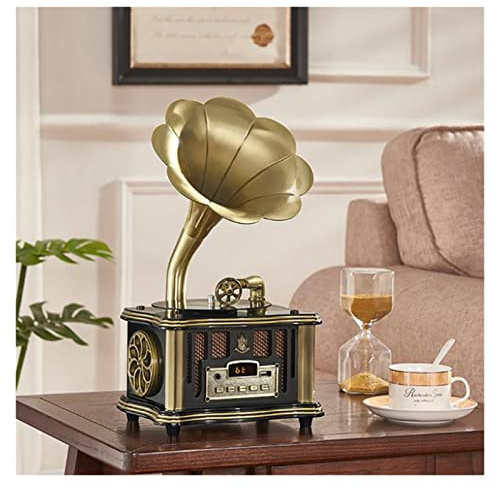 JOLIANE Mini grammofono retrò Ornamenti antichi Giradischi in Stile Europeo Giradischi Vintage Mini Altoparlante(Rechargeable-02)