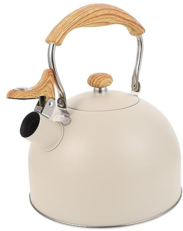 Sosoport Bouilloire Sifflante Acier Inoxydable Beige avec Poignée Bouilloire à Eau Chaude pour Thé et Compatible Induction Automatique