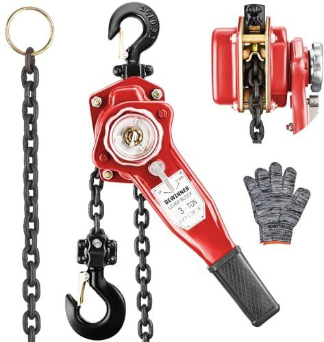 Polipasto manual de palanca de 3 toneladas, altura de elevación 2,8 m, cadena G80 de acero al carbono, gancho orientable a 360°