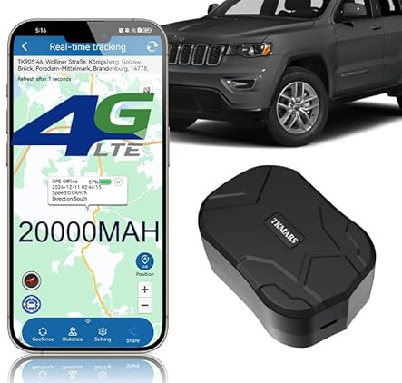TKMARS 4G Tracker für Auto GPS Tracker Auto 20000mah GPS Tracker mit SIM Karte,App,Standby-Zeit Von bis Zu 240 Tagen