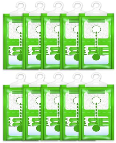 HUVZOR Set de 10 bolsas deshumidificadoras, bolsas deshumidificadoras para colgar, absorbentes de humedad, agentes que absorben la humedad para armarios y alacenas