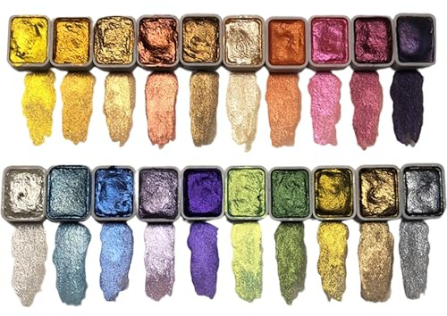 Ngbbby Mini set di pittura ad acquerello 20 colori pittura ad acquerello luccicante con pennelli tavolozza in ceramica cartella colori carta artistica per bambini adulti