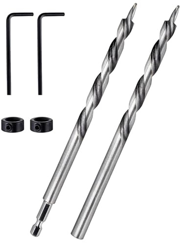 2 PCS 9.5mm (3/8”) Pocket Hole Drill Bit Set with 1/4” Hex and Round Shank, Trend Pocket Hole Jig, High-Speed Steel Twist Step Drill Bits with Depth Stop Collar for Woodworking and Metal Punching