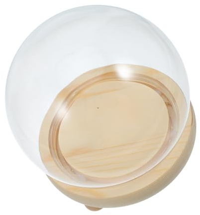 GARVALON Cupola di Vetro Luminosa Base in Legno 13cm, Copertura Protettiva per Decorazioni da Tavolo e Fiori Artificiali, Ornamento Artigianale per Casa e Negozio