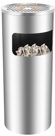 Fyssnn 2-in-1 Standaschenbecher für draußen mit Deckel, 15L Mülleimer & Aschenbecher Outdoor, entnehmbarer Inneneimer, Windfester Abfalleimer für Garten, Terrasse, Balkon, Küche, Pub (Silber)