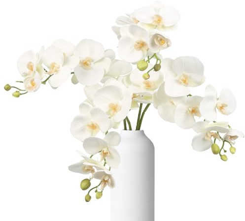 Hupiosy 4pcs White Orchid Artificial Flowers 29.52 Real Touch Latex Faux Phalaenopsis Branches Vintage Fake Butterfly White Orchid with Stems for Home Wedding Decoration