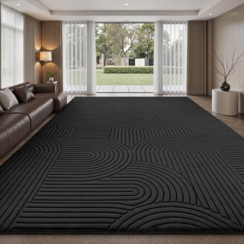 Treeboy Teppich Wohnzimmer 160 X 230cm Großer Flauschiger Schwarz Teppiche | Kurzflor Flauschig Wohnzimmerteppich Waschbar Großer Teppiche Gegend Mit Rutschmatte Kinderzimmer 3D Organische Form Rug
