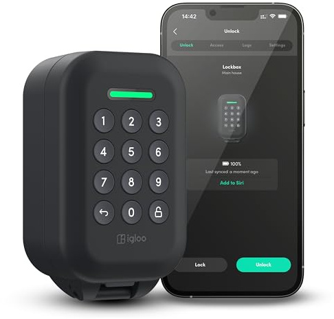 igloohome wasserdichte Smart Lockbox mit Offline-PIN-Codes & Bluetooth-App-Steuerung (iOS & Android). Für Airbnb, Immobilienmakler und Auftragnehmer.