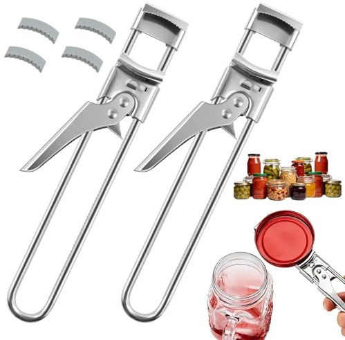 Ferizzia 2 st justerbar manuell burköppnare, burköppnare i rostfritt stål, professionell manuell multifunktion, burköppnare för flera lock, för svaga händer, äldre