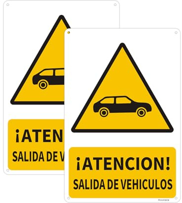 Acuxiaza 2ud Cartel Salida de Vehículos, 20x30cm, Aluminio Reflectante | Señal ¡Atención! Salida De Vehículos, Cartel Prohibido Aparcar para Exterior e Interior