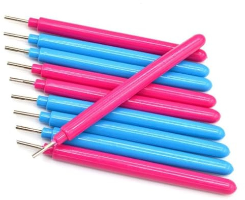 ADOCARN Set 5 Pezzi Penne per Quilling in Acciaio Inox e Plastica, Resistente e Non Deformabile, per Lavori di Carta Creativi 2 Blu e 3 Rosse
