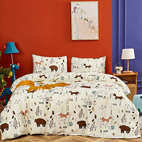 CLOTHKNOW Yellow Animal Duvet Cover Set Twin 3Pcs Kids Bedding Sets