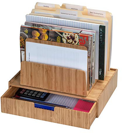 MobileVision Bambus Desktop Aktenordner Organizer, 7 - Slot w/Schublade Combo Aufbewahrung für Bürobedarf & Schreibwaren