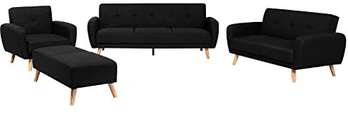 Beliani Sofa Set 4-teilig Stoff schwarz Sessel Ottomane 3-Sitzer u. 2-Sitzer Sofa Florli