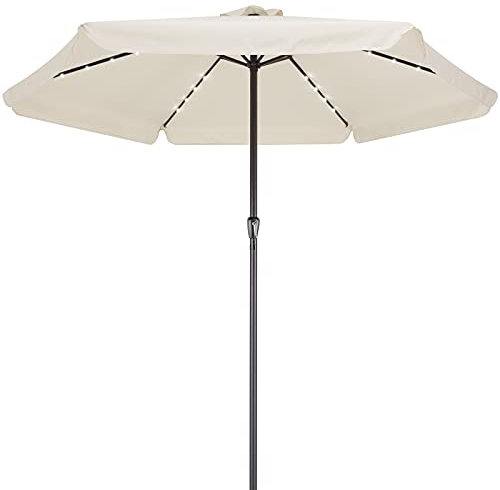 Kingsleeve® Sonnenschirm LED Beleuchtung UV Schutz 80+ Solar Schutzhülle 330cm Groß Kurbel Volant Balkon Terrasse Gartenschirm Marktschirm Creme