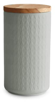 SPRINGLANE Keramik Vorratsdosen mit Holzdeckel Grau, Kautschukholz-Deckel, Aufbewahrungsdosen, Frischhaltedosen - 10,1 x 18,3 cm hellgrau