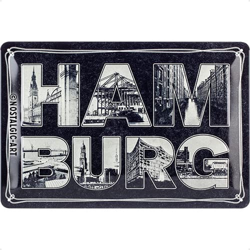 Nostalgic-Art Retro Blechschild, Hamburg – Bilder-Buchstaben & Tau – Souvenir & Geschenk-Idee, aus Metall, Vintage-Design zur Dekoration, 20 x 30 cm