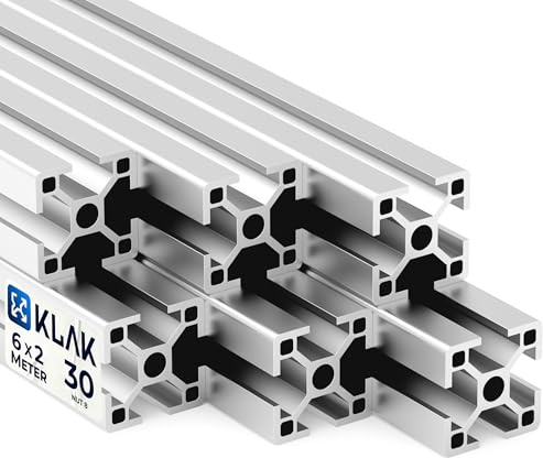 KLAK 30 - Aluprofil 6 Stück 30x30mm 2m System-, Konstruktionsprofil Nut 8 | Für Camperausbau, Anhänger & Möbelbau. Kompatibel mit Nut-8-Zubehör. Eloxiert, witterungsbeständig, 6 × 2 m = 12 m, silber