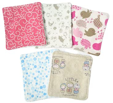 5 lingettes visage lavables toutes douces (en éponge de bambou Oekotex) - Pour bébé ou lingettes démaquillantes - 5 motifs différents